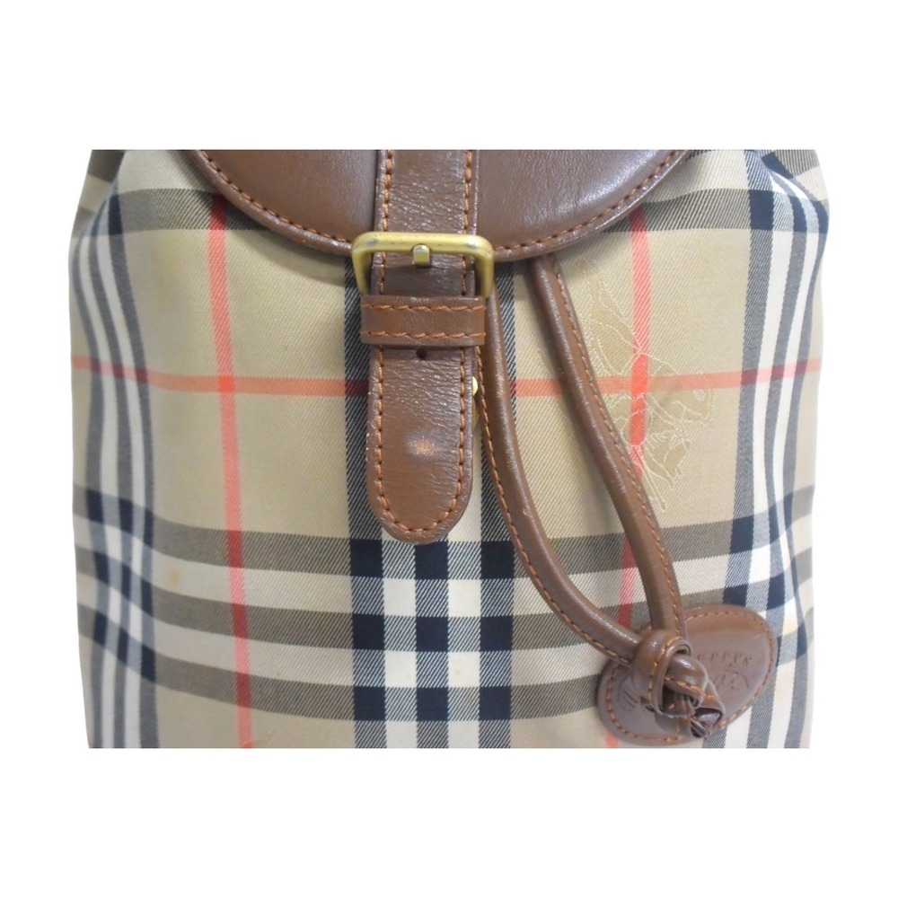 BURBERRY Backpack Daypack Nova Check Brown Beige Tan Canvas Leather - Picture 4 of 10